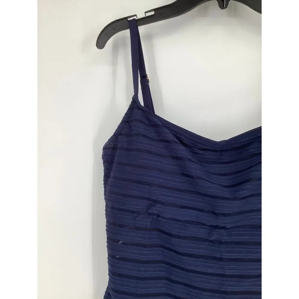 La Blanca Women's 12 Fluid Lines Lingerie Mesh Indigo One Piece Swimsuit J16-5